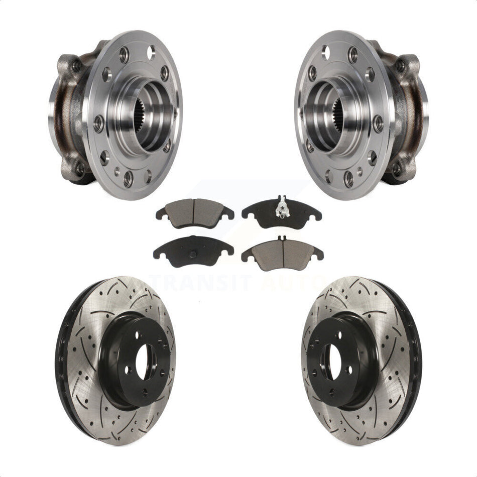 Front Bearing Assembly Drilled Slot Brake Rotor & Pad Kit For 2017 Mercedes-Benz E400 AWD KBB-125519