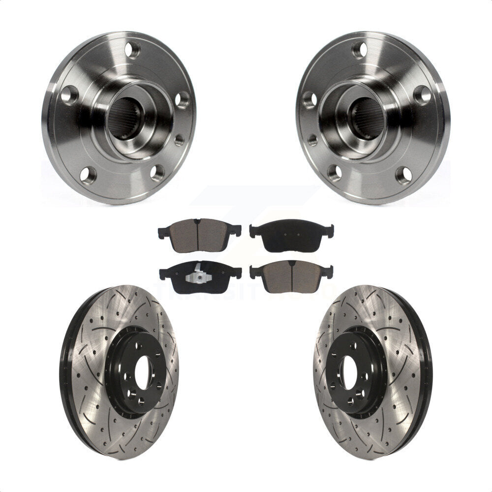 Front Hub Bearing Assembly Coated Drilled Slotted Disc Brake Rotor Pad Kit For Volvo XC60 KBB-125520