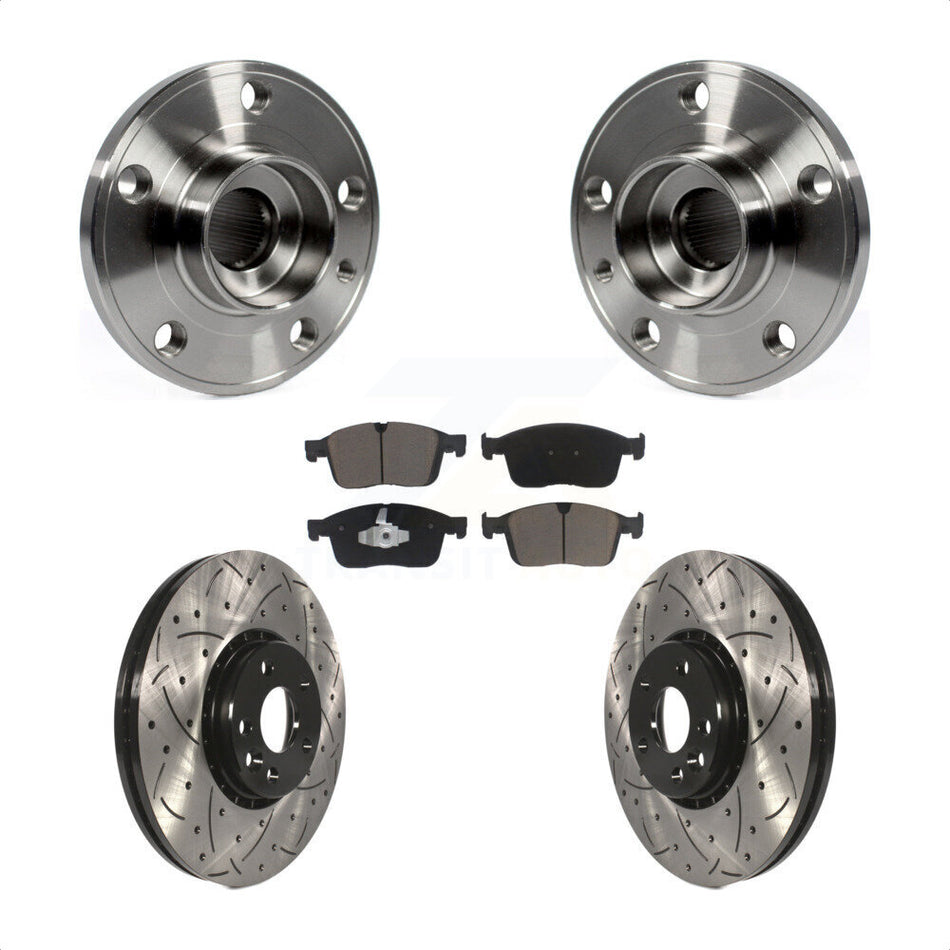Front Hub Bearing Assembly Coated Drilled Slotted Disc Brake Rotor Pad Kit For Volvo XC60 KBB-125520