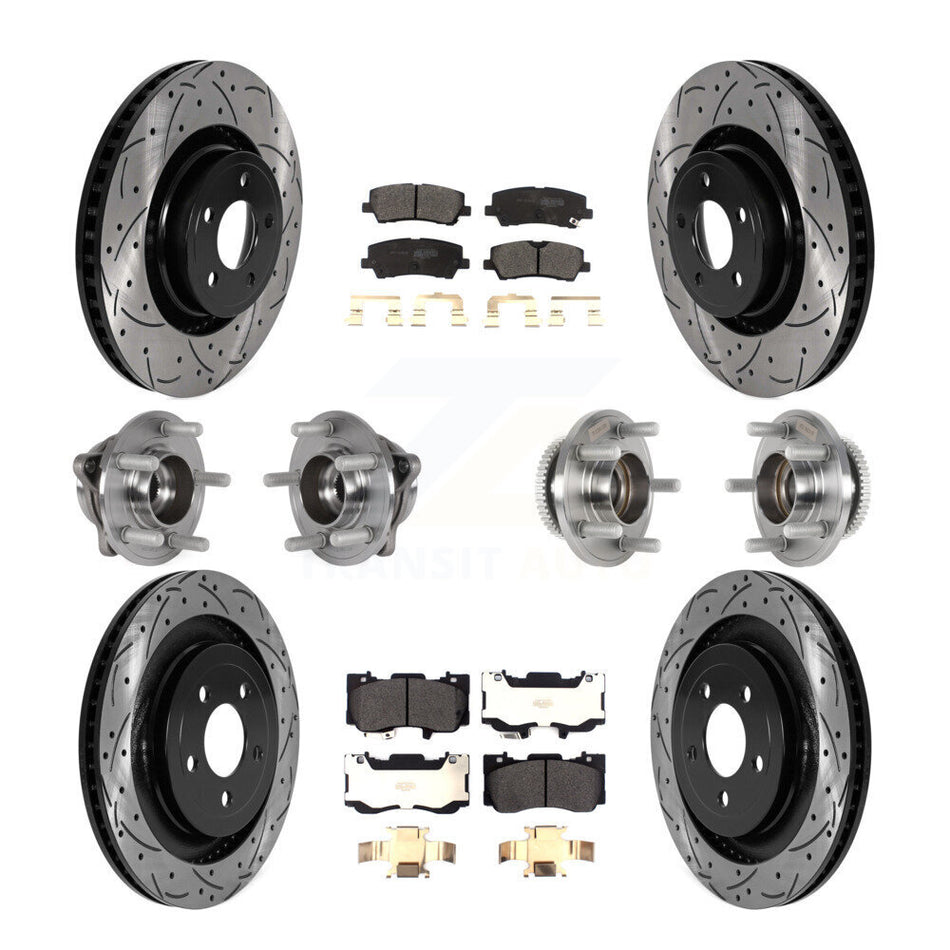 Front Rear Hub Bearings Coated Disc Brake Rotors And Pads Kit (10Pc) For Ford Mustang KBB-125537