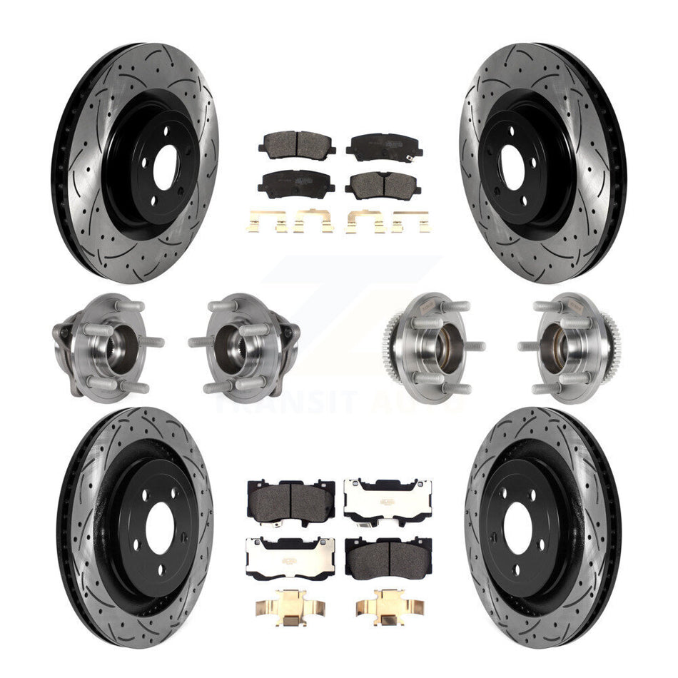 Front Rear Hub Bearings Coated Disc Brake Rotors And Pads Kit (10Pc) For Ford Mustang KBB-125540