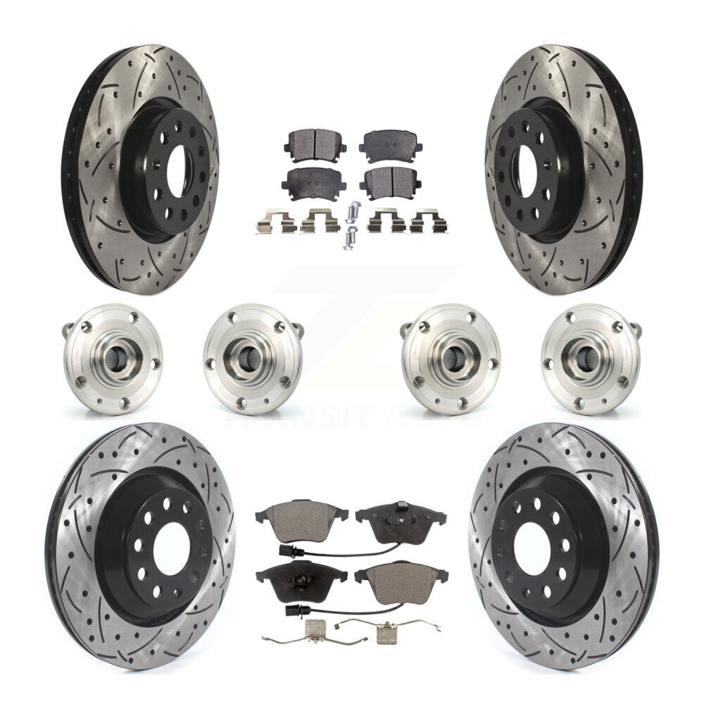 Front Rear Hub Bearings Coated Disc Brake Rotors And Pads Kit (10Pc) For Volkswagen CC KBB-125555