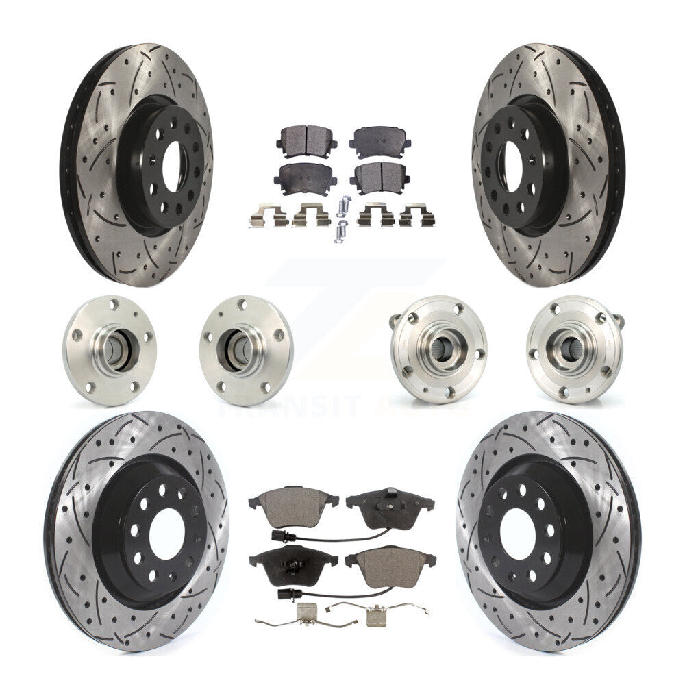 Front Rear Hub Bearings Coated Disc Brake Rotors And Pads Kit (10Pc) For Volkswagen CC KBB-125556