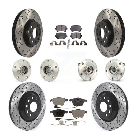 Front Rear Hub Bearings Coated Disc Brake Rotors And Pads Kit (10Pc) For Volkswagen CC KBB-125556