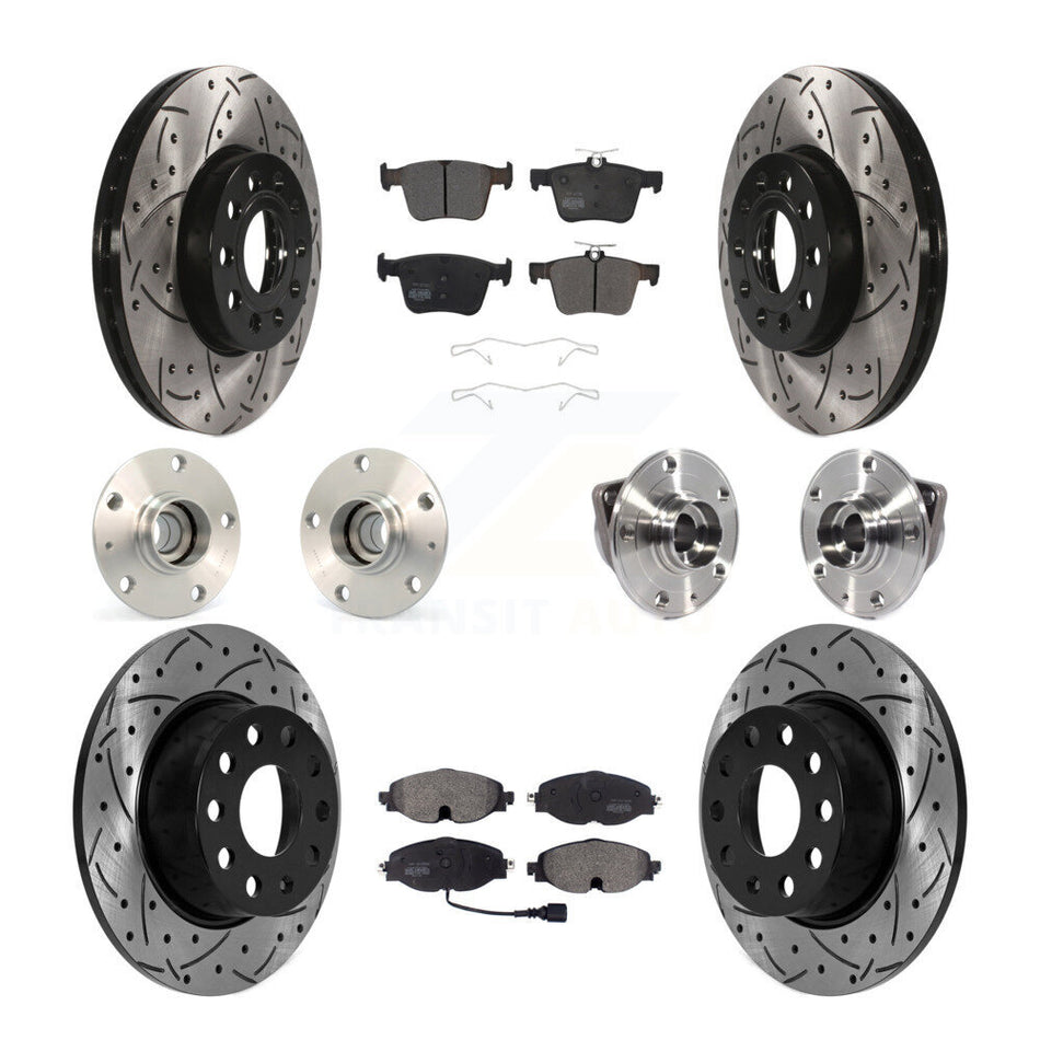 Front Rear Hub Bearing Coated Brake Rotor Pads Kit (10Pc) For 19-21 Volkswagen Jetta 1.4L KBB-125563