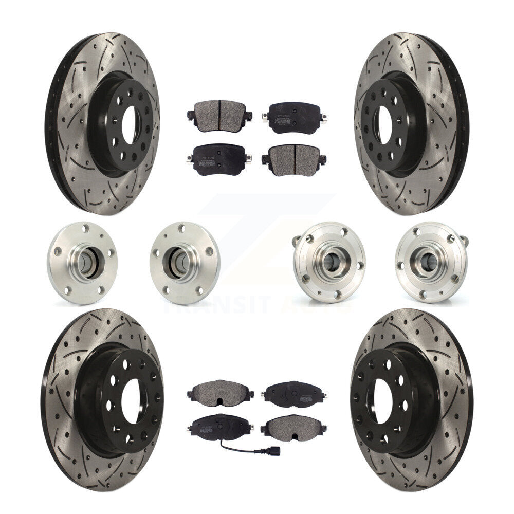 Front Rear Hub Bearing Coated Disc Brake Rotors And Pads Kit (10Pc) For Volkswagen Passat KBB-125570