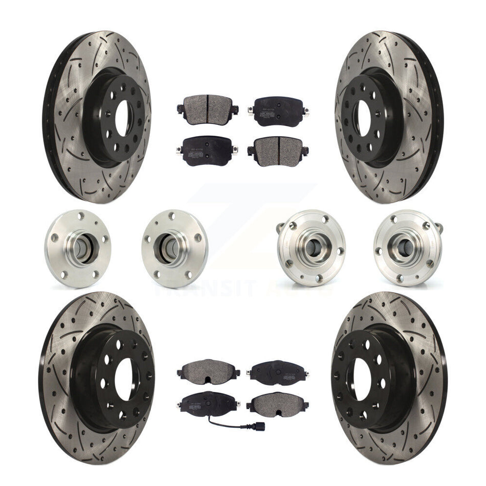 Front Rear Hub Bearing Coated Disc Brake Rotors And Pads Kit (10Pc) For Volkswagen Passat KBB-125570