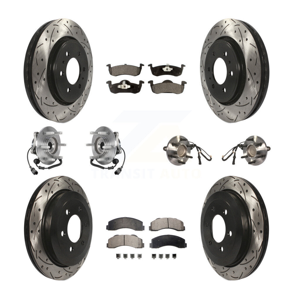 Front Rear Hub Bearing Coated Brake Rotor Pads Kit (10Pc) For Ford Expedition Lincoln RWD KBB-125571