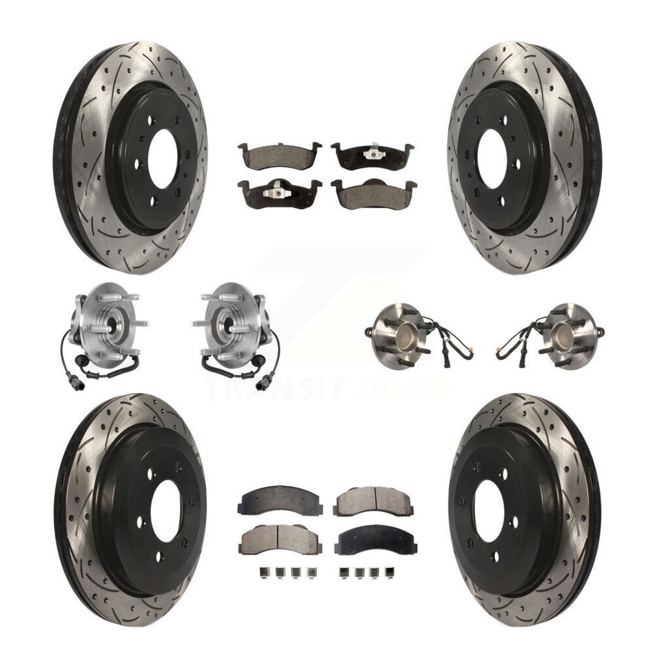 Front Rear Hub Bearing Coated Brake Rotor Pads Kit (10Pc) For Ford Expedition Lincoln RWD KBB-125571