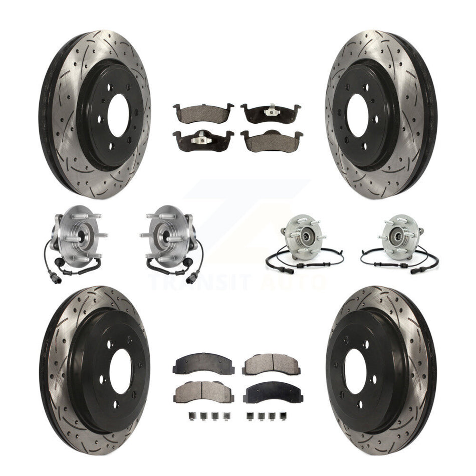 Front Rear Hub Bearing Coated Brake Rotor Pads Kit (10Pc) For Ford Expedition Lincoln 4WD KBB-125572