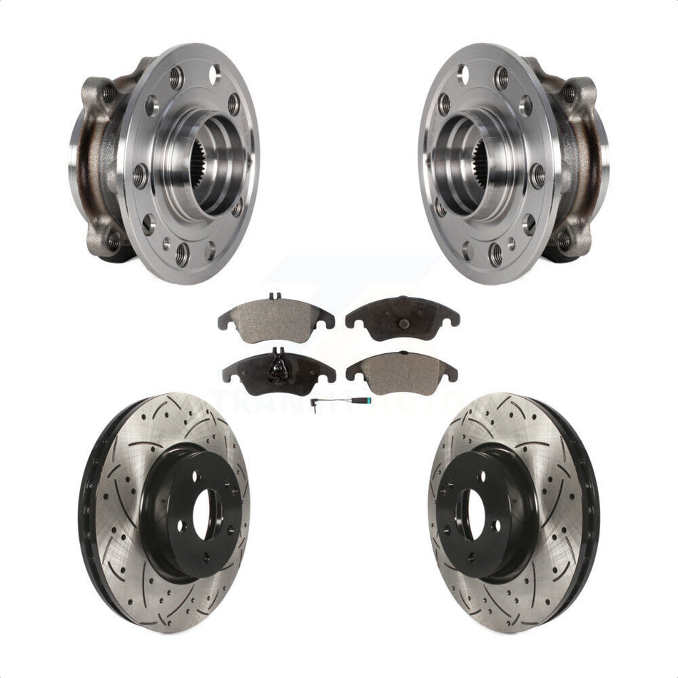 Front Bearing Assembly Drilled Slot Brake Rotor & Pad Kit For 2017 Mercedes-Benz E400 AWD KBB-125592