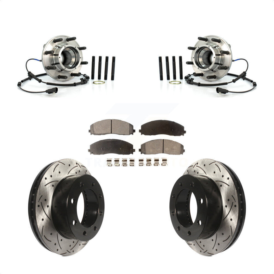 Front Hub Bearing Coat Drill Slot Brake Rotor Pads Kit For 2013 Ford F-250 Super Duty 4WD KBB-125601