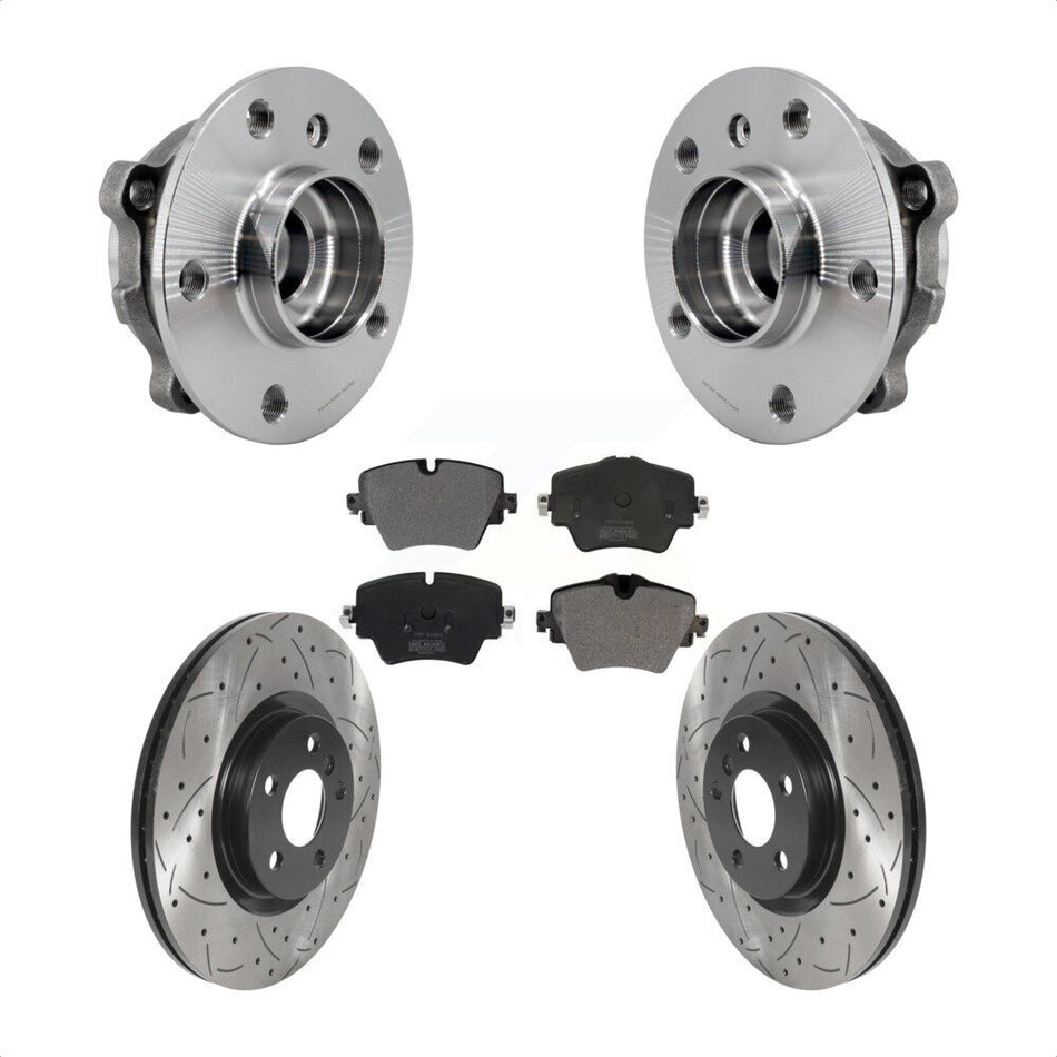 Front Hub Bearing Drilled Slot Brake Rotor & Pad Kit For BMW X1 Mini Cooper Countryman X2 KBB-125603