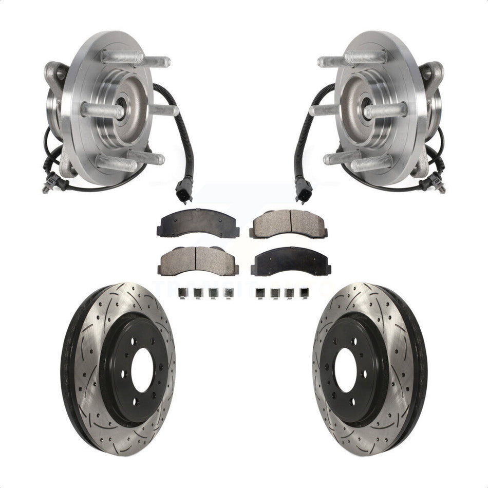 Front Hub Bearing Drilled Slot Brake Rotor Pads Kit For Ford Expedition Lincoln Navigator KBB-125605
