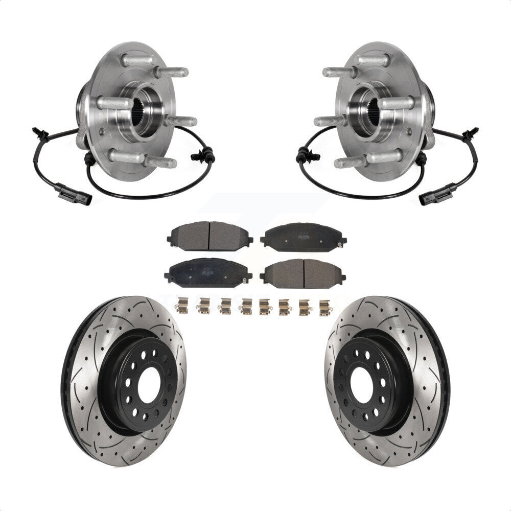 Front Hub Bearing Drill Slot Brake Rotor Pads Kit For Ram 1500 Without 22" Factory Wheels KBB-125606