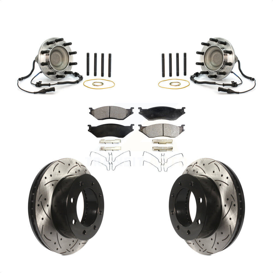 Front Hub Bearing Drilled Slot Brake Rotor Pads Kit For 05-09 Ford F-450 Super Duty 4 X 2 KBB-125607