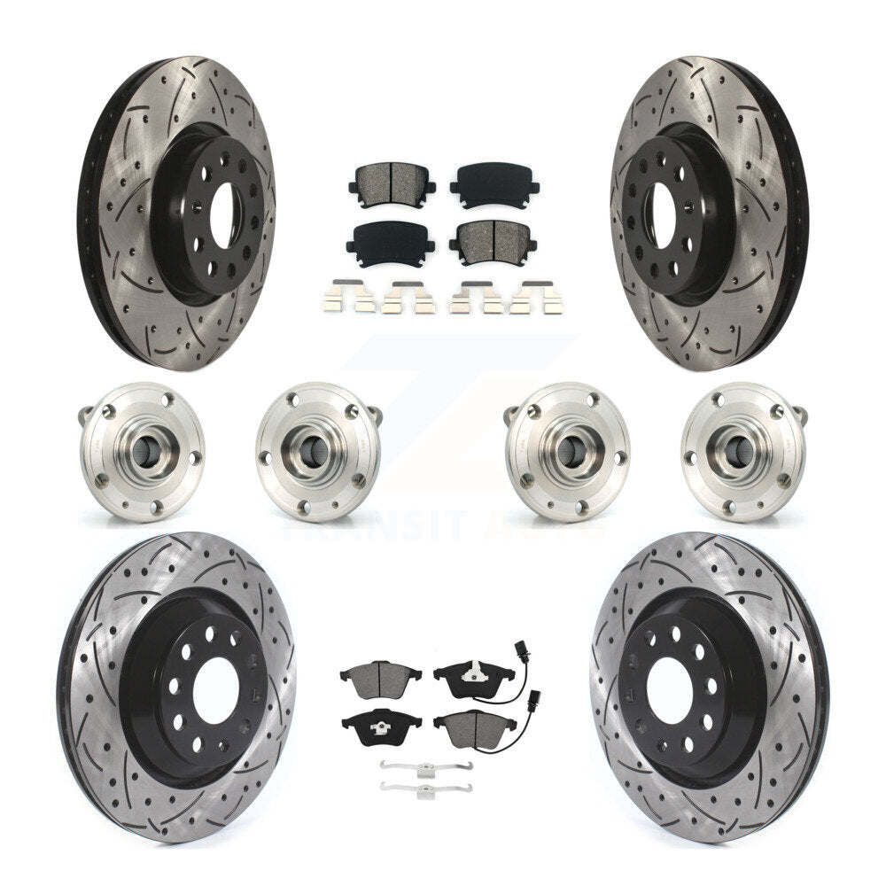 Front Rear Hub Bearings Coated Disc Brake Rotors And Pads Kit (10Pc) For Volkswagen CC KBB-125634