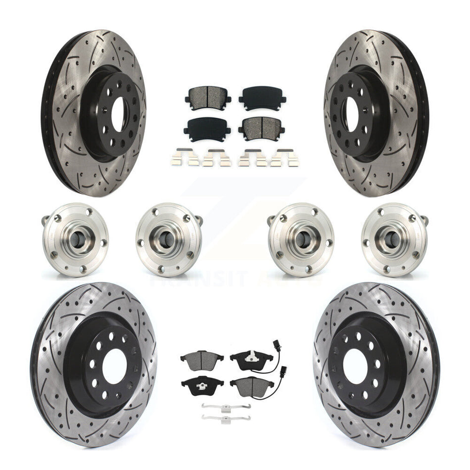 Front Rear Hub Bearings Coated Disc Brake Rotors And Pads Kit (10Pc) For Volkswagen CC KBB-125634