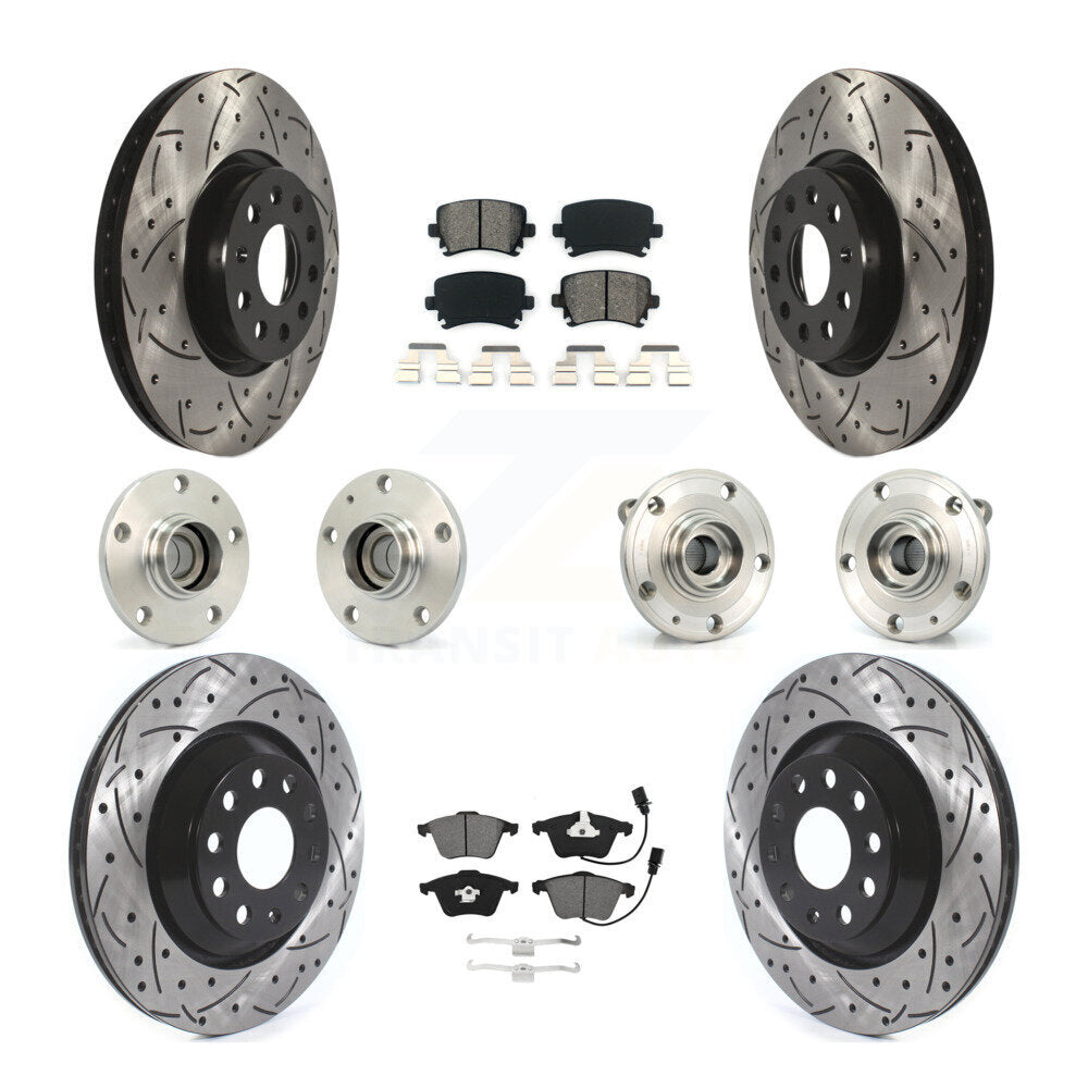Front Rear Hub Bearings Coated Disc Brake Rotors And Pads Kit (10Pc) For Volkswagen CC KBB-125635