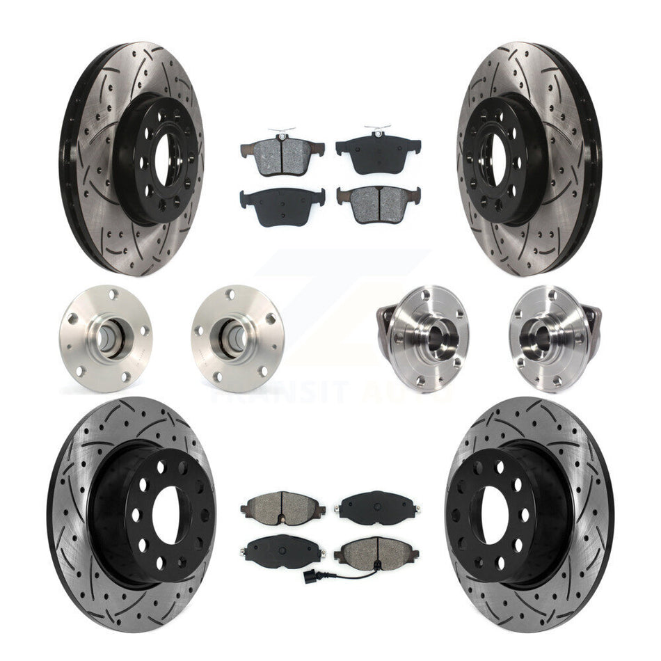 Front Rear Hub Bearing Coated Brake Rotor Pads Kit (10Pc) For 19-21 Volkswagen Jetta 1.4L KBB-125636