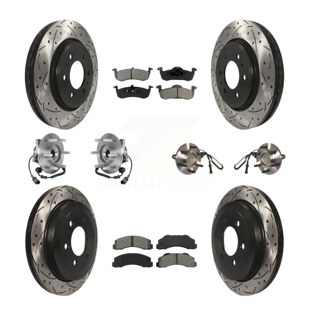 Front Rear Hub Bearing Coated Brake Rotor Pads Kit (10Pc) For Ford Expedition Lincoln RWD KBB-125639
