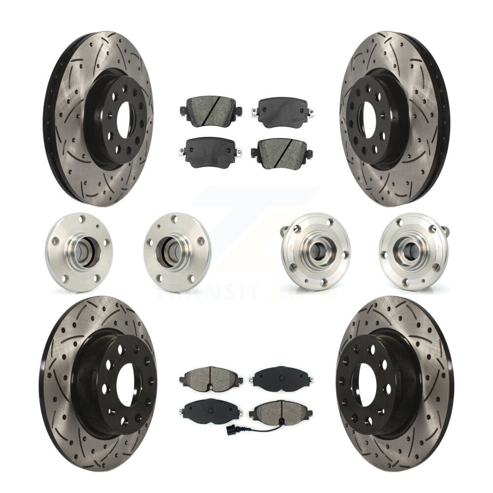 Front Rear Hub Bearing Coated Disc Brake Rotors And Pads Kit (10Pc) For Volkswagen Passat KBB-125642