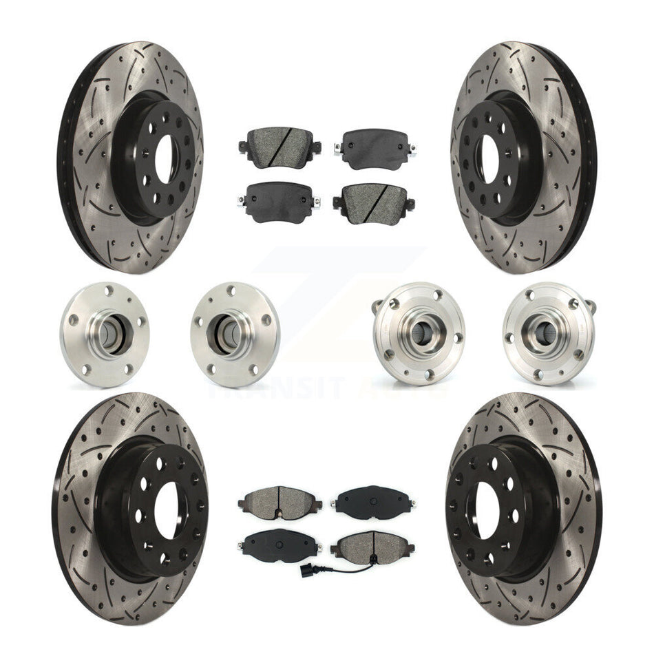 Front Rear Hub Bearing Coated Disc Brake Rotors And Pads Kit (10Pc) For Volkswagen Passat KBB-125642