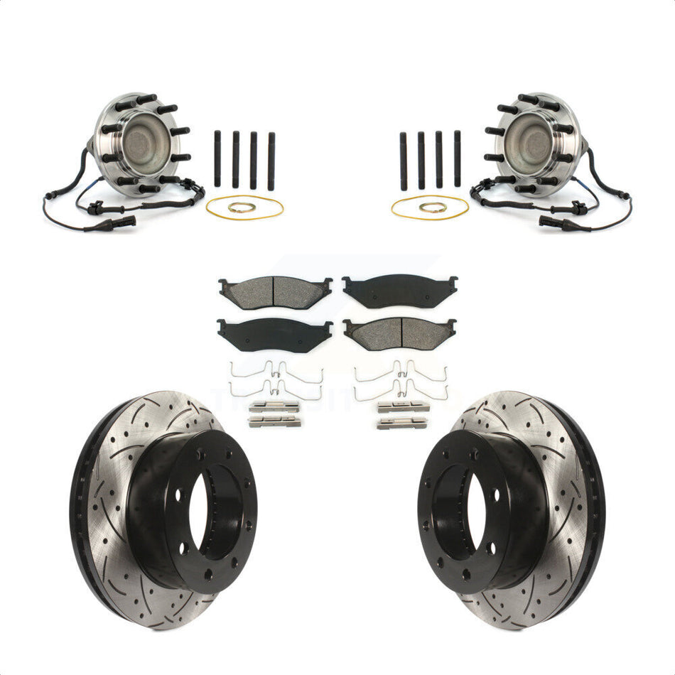 Front Hub Bearing Drilled Slot Brake Rotor Pads Kit For 05-09 Ford F-450 Super Duty 4 X 2 KBB-125660