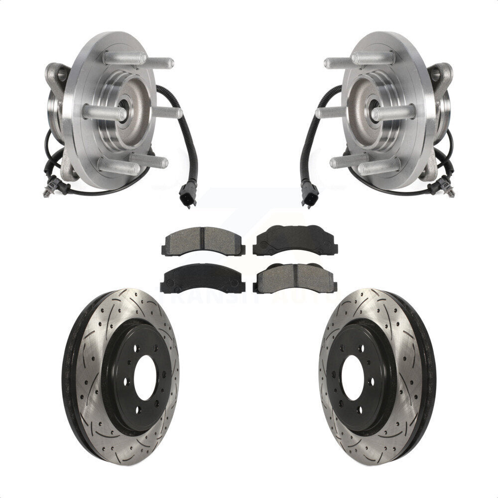 Front Hub Bearing Drilled Slot Brake Rotor Pads Kit For Ford Expedition Lincoln Navigator KBB-125670