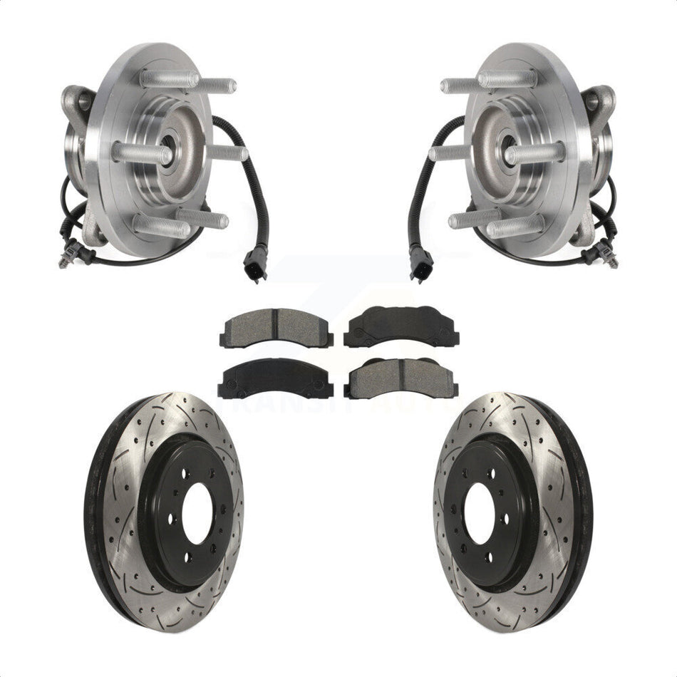 Front Hub Bearing Drilled Slot Brake Rotor Pads Kit For Ford Expedition Lincoln Navigator KBB-125670