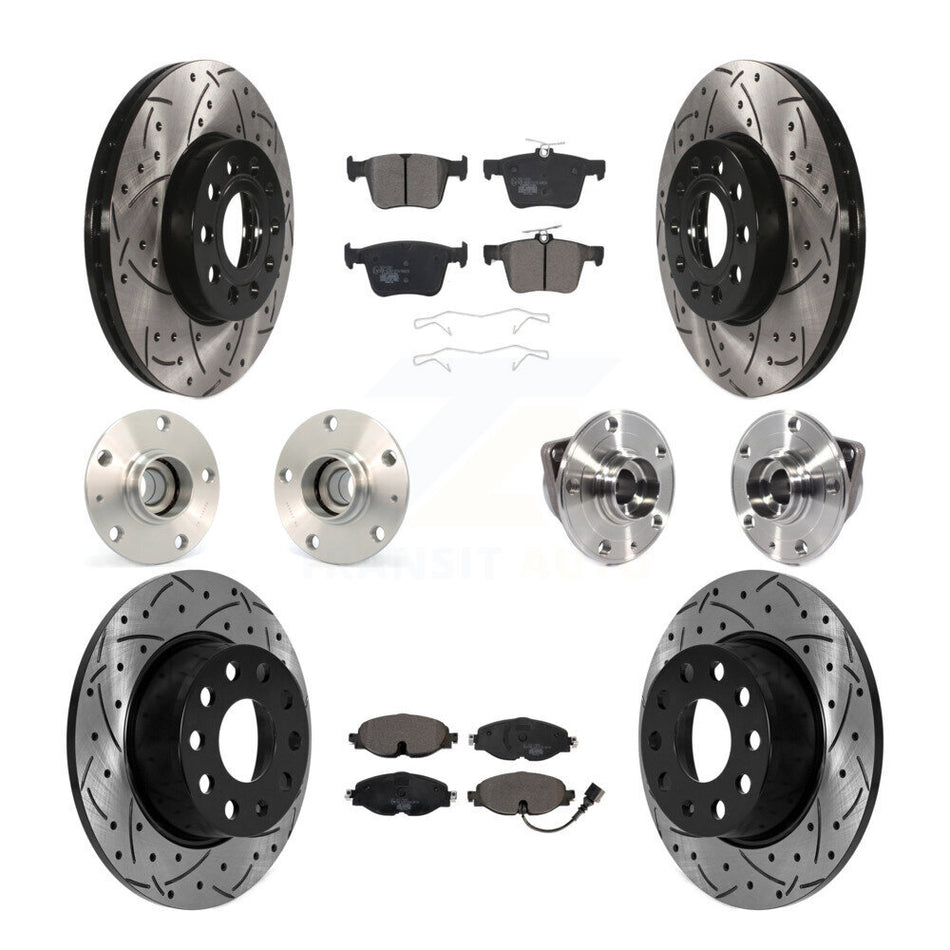 Front Rear Hub Bearing Coated Brake Rotor Pads Kit (10Pc) For 19-21 Volkswagen Jetta 1.4L KBB-125690