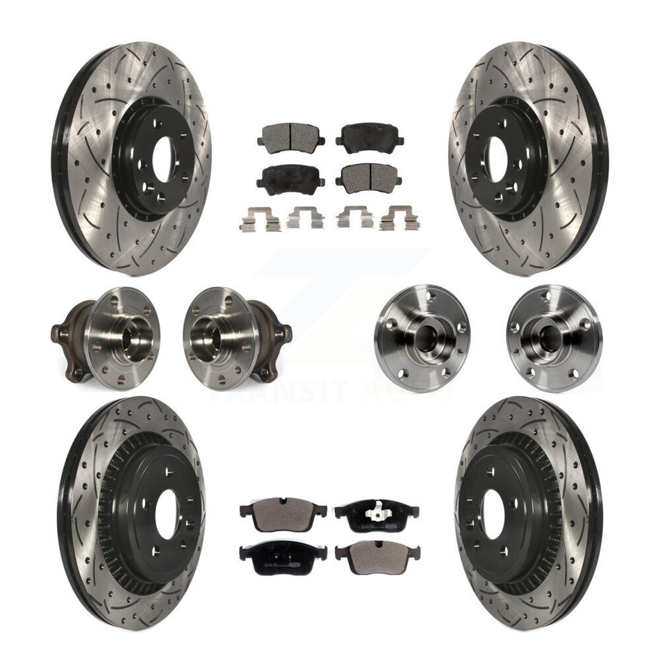 Front Rear Hub Bearing Coated Disc Brake Rotor And Pad Kit (10Pc) For 2017 Volvo XC60 AWD KBB-125695