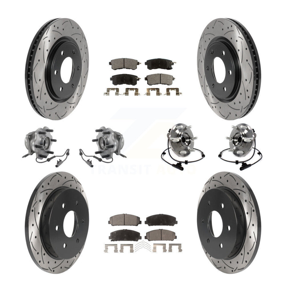 Front Rear Hub Bearing Coat Brake Rotor Pad Kit (10Pc) For Nissan Armada With Solid KBB-125712
