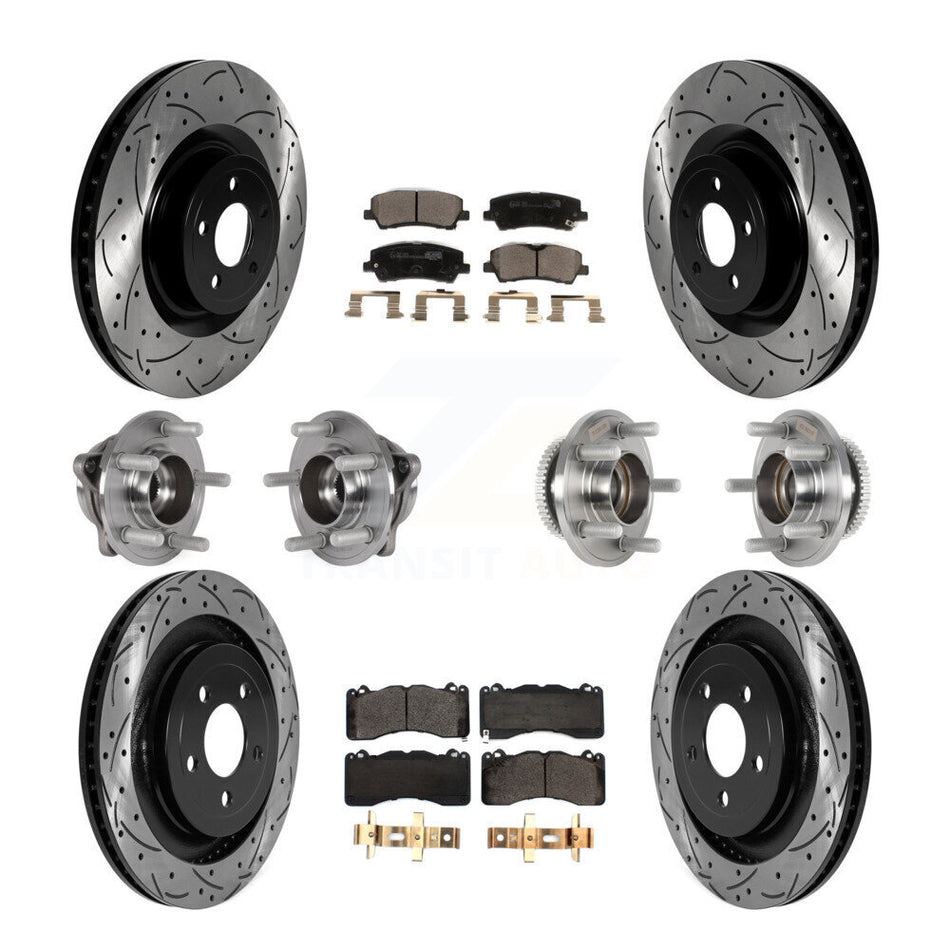 Front Rear Hub Bearings Coated Disc Brake Rotors And Pads Kit (10Pc) For Ford Mustang KBB-125723