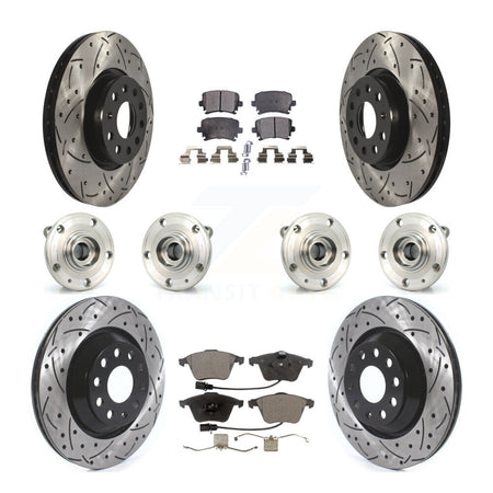 Front Rear Hub Bearings Coated Disc Brake Rotors And Pads Kit (10Pc) For Volkswagen CC KBB-125725