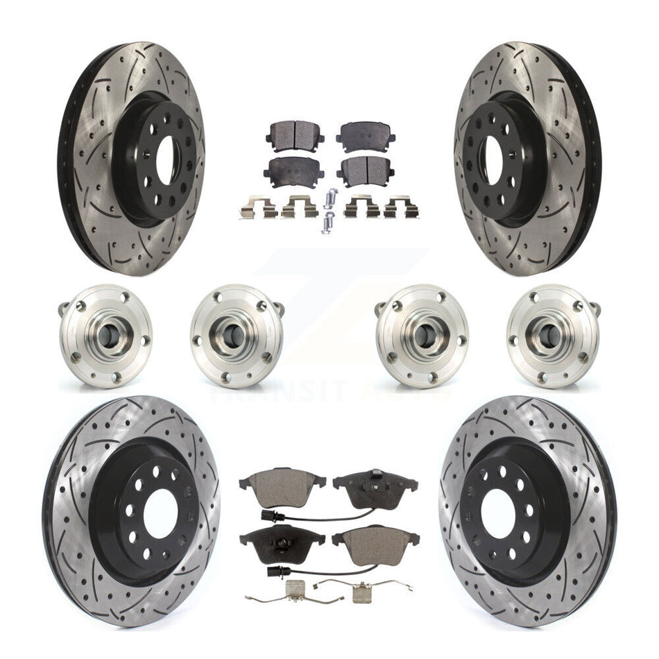 Front Rear Hub Bearings Coated Disc Brake Rotors And Pads Kit (10Pc) For Volkswagen CC KBB-125725