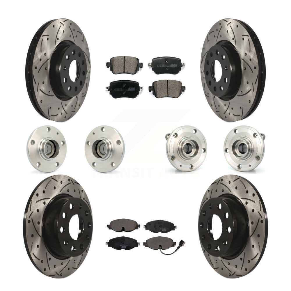 Front Rear Hub Bearing Coated Disc Brake Rotors And Pads Kit (10Pc) For Volkswagen Passat KBB-125726
