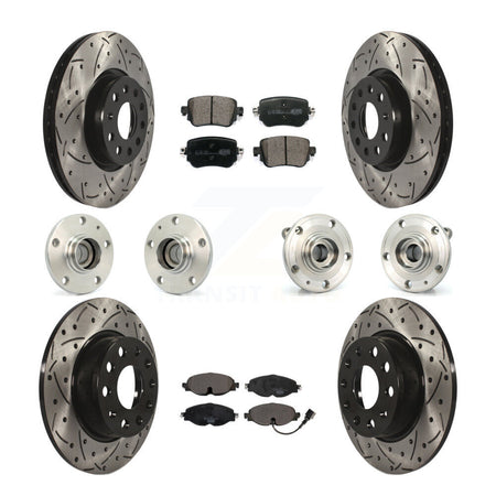 Front Rear Hub Bearing Coated Disc Brake Rotors And Pads Kit (10Pc) For Volkswagen Passat KBB-125726