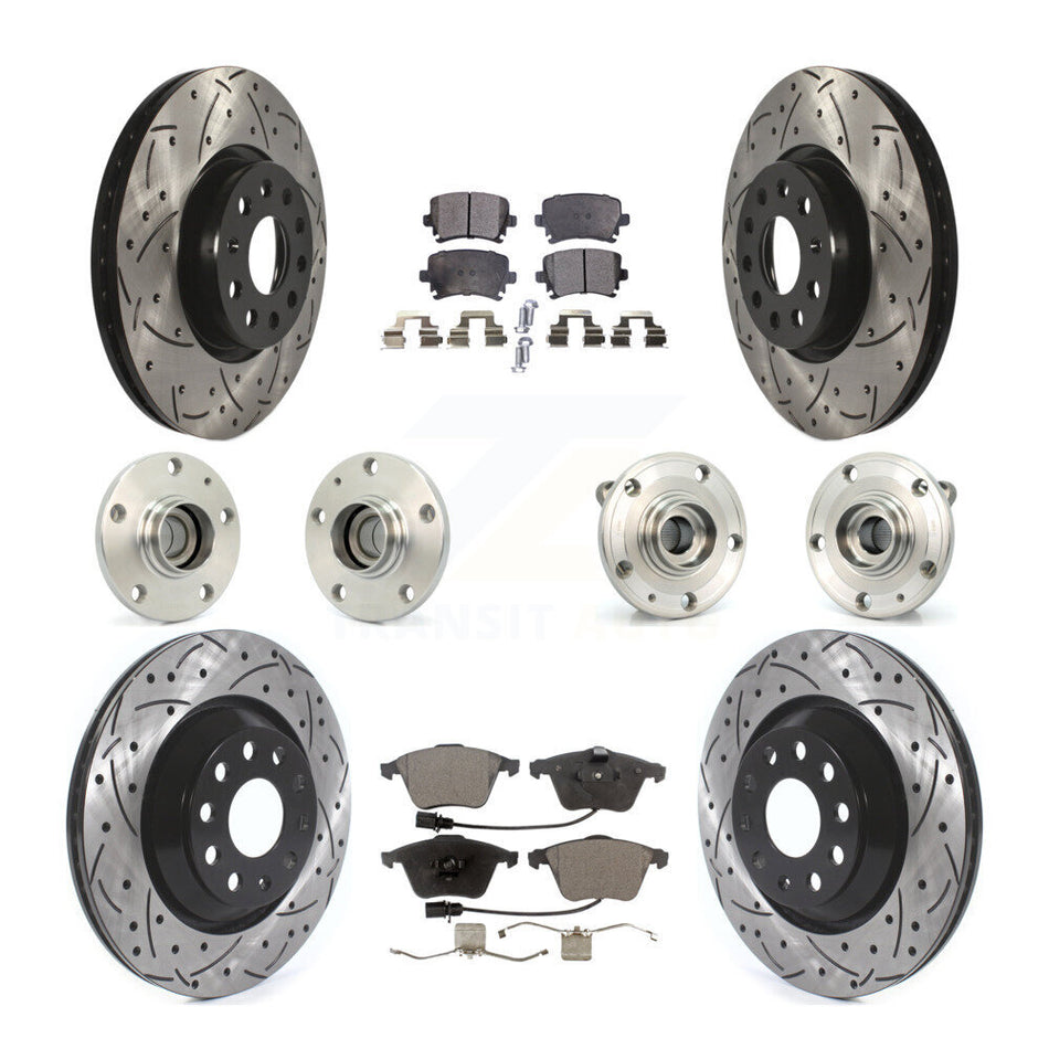 Front Rear Hub Bearings Coated Disc Brake Rotors And Pads Kit (10Pc) For Volkswagen CC KBB-125727