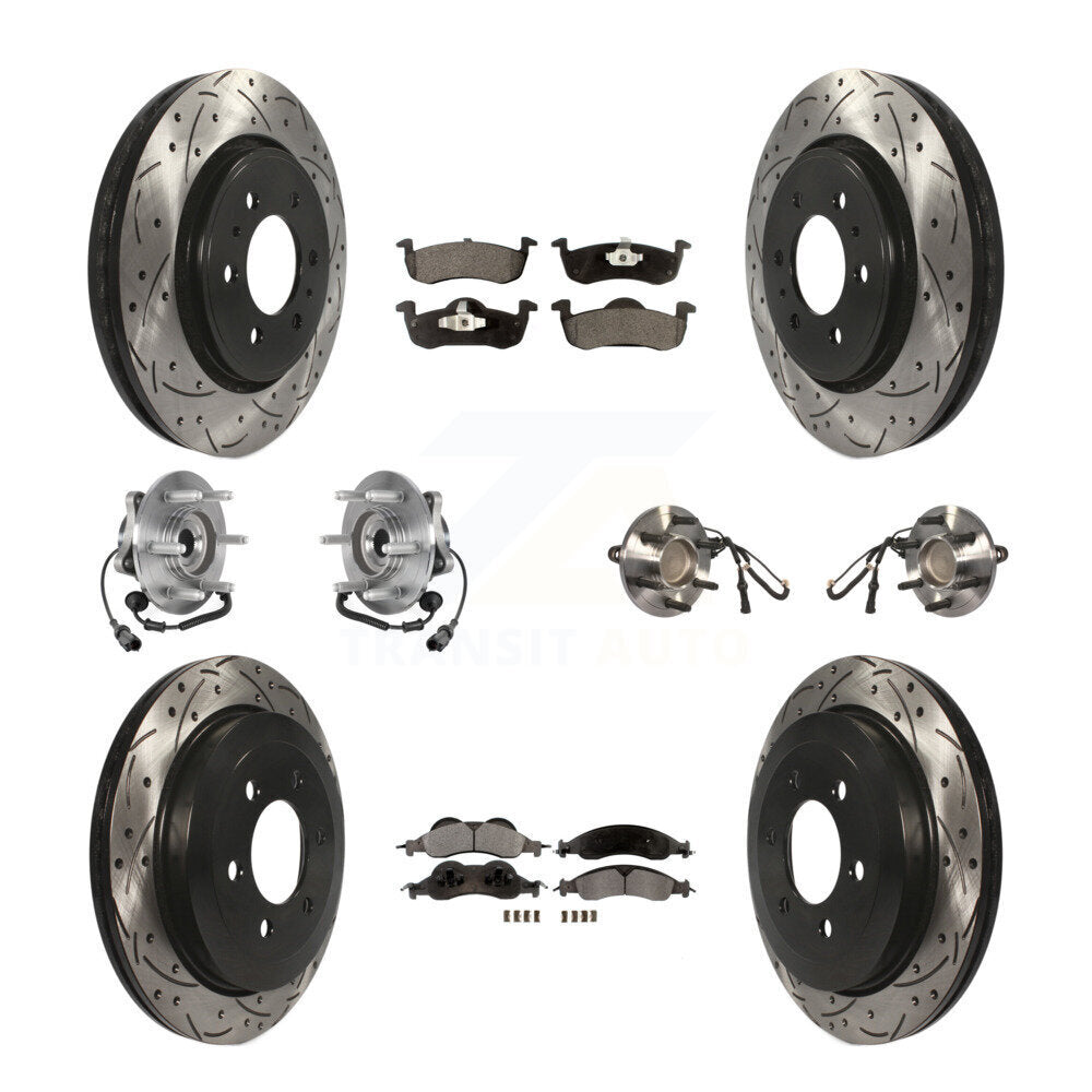 Front Rear Hub Bearing Coated Brake Rotor Pads Kit (10Pc) For Ford Expedition Lincoln RWD KBB-125738