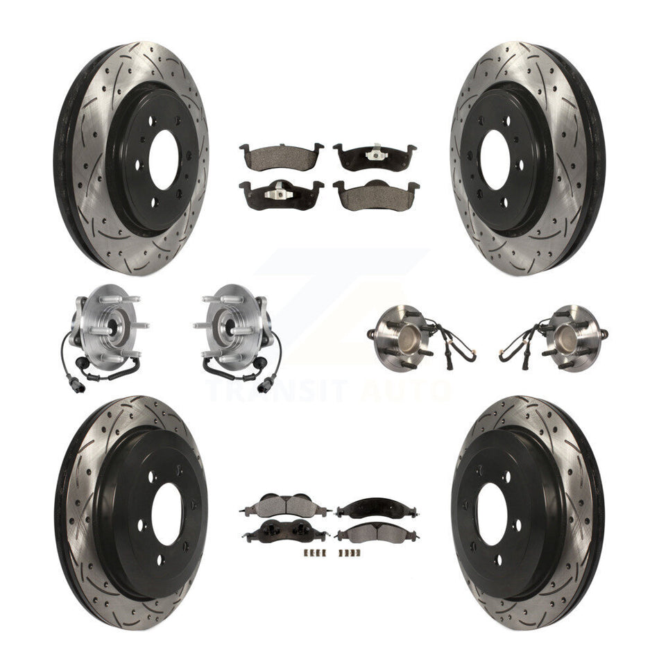 Front Rear Hub Bearing Coated Brake Rotor Pads Kit (10Pc) For Ford Expedition Lincoln RWD KBB-125738