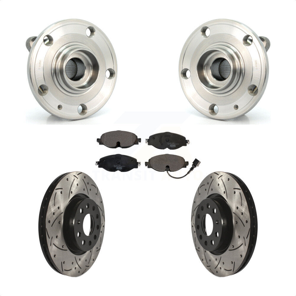 Front Hub Bearing Assembly Coated Drilled Slot Brake Rotor Pads Kit For Volkswagen Passat KBB-125746