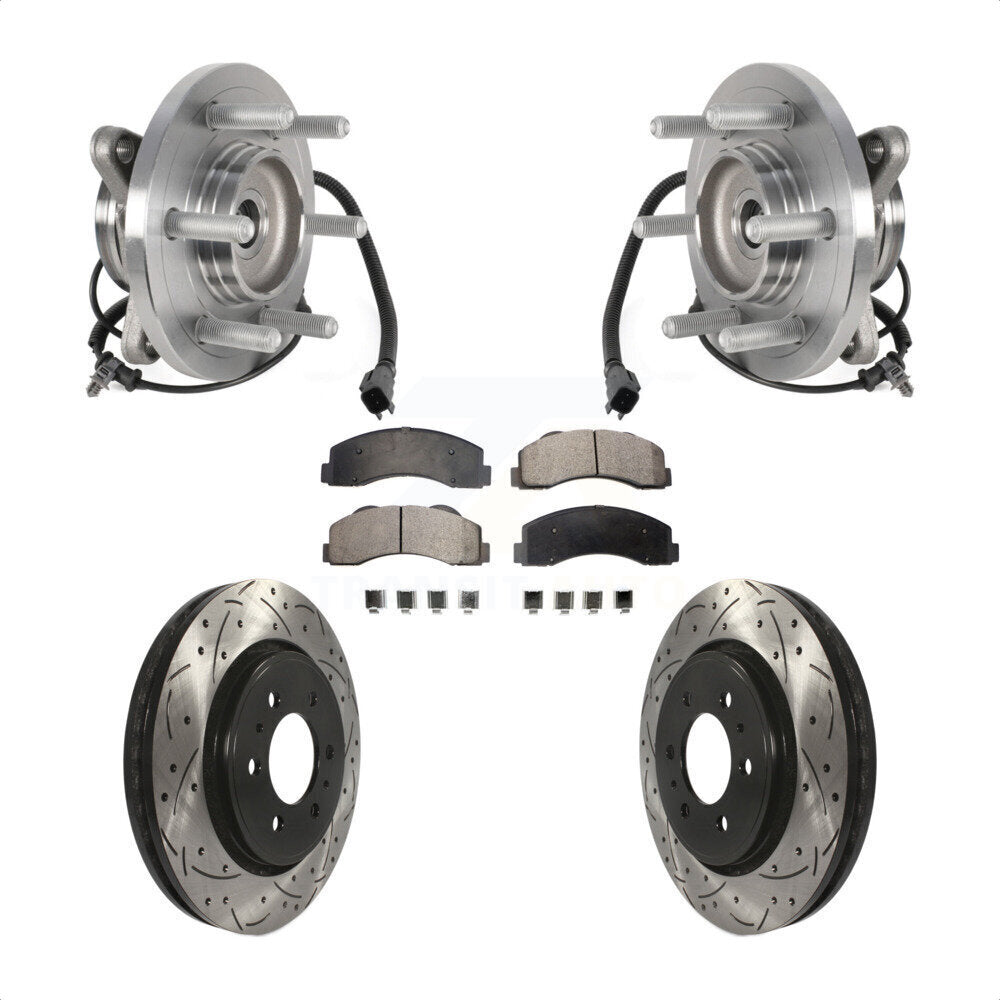 Front Hub Bearing Drilled Slot Brake Rotor Pads Kit For Ford Expedition Lincoln Navigator KBB-125747