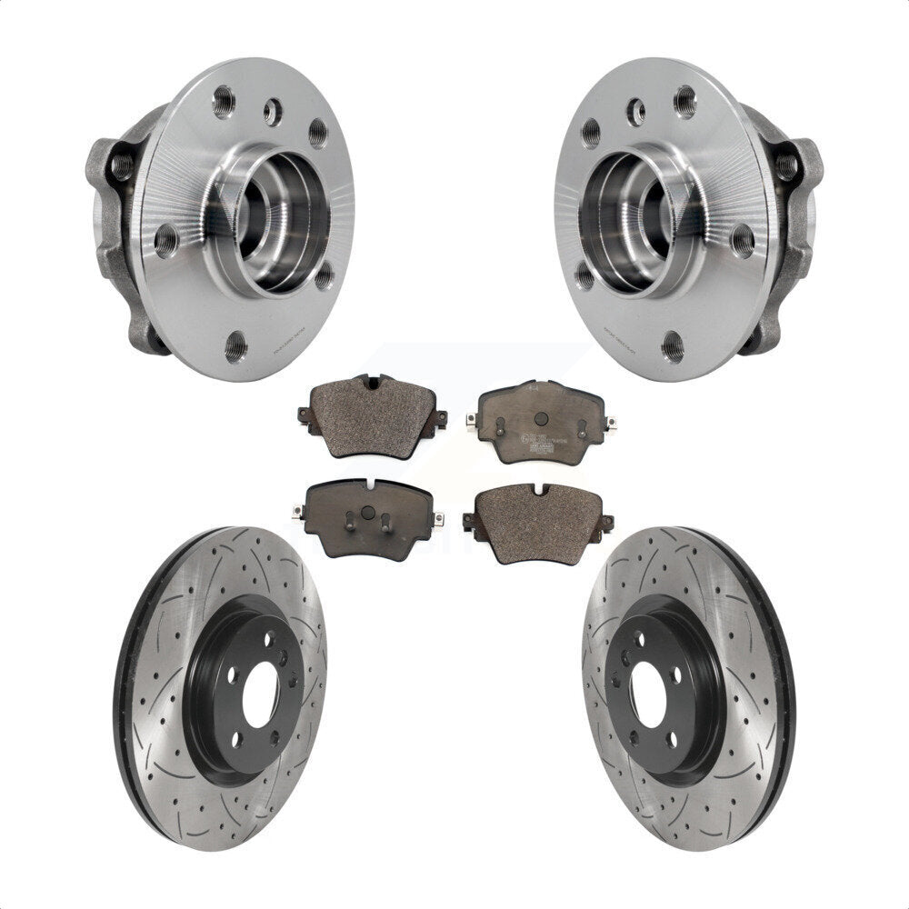 Front Hub Bearing Drilled Slot Brake Rotor & Pad Kit For BMW X1 Mini Cooper Countryman X2 KBB-125757