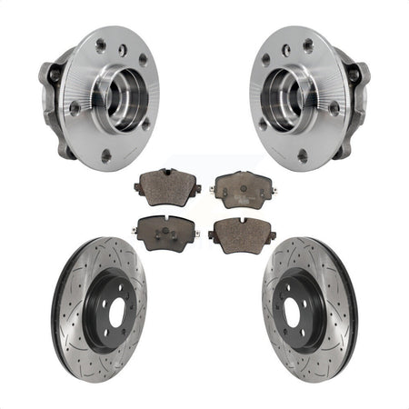 Front Hub Bearing Drilled Slot Brake Rotor & Pad Kit For BMW X1 Mini Cooper Countryman X2 KBB-125757