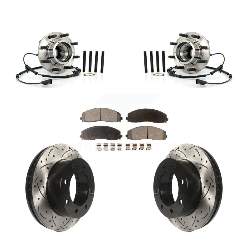 Front Hub Bearing Coat Drill Slot Brake Rotor Pads Kit For 2013 Ford F-250 Super Duty 4WD KBB-125758