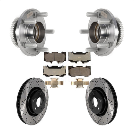 Front Hub Bearing Assembly Coated Drilled Slotted Brake Rotor & Pads Kit For Ford Mustang KBB-125760