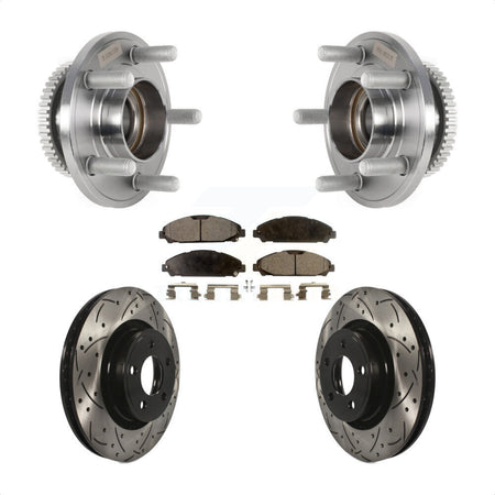 Front Hub Bearing Assembly Coated Drilled Slotted Brake Rotor & Pads Kit For Ford Mustang KBB-125763