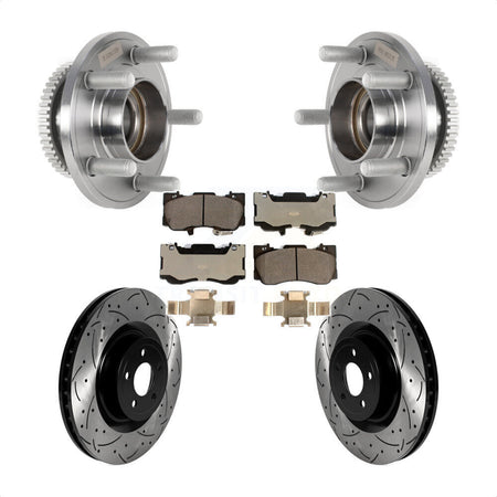 Front Hub Bearing Assembly Coated Drilled Slotted Brake Rotor & Pads Kit For Ford Mustang KBB-125764