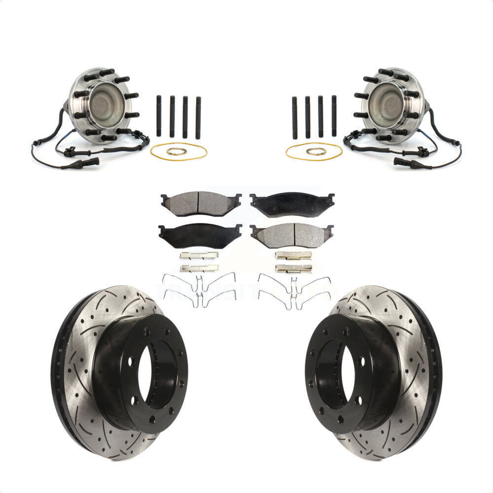 Front Hub Bearing Drilled Slot Brake Rotor Pads Kit For 05-09 Ford F-450 Super Duty 4 X 2 KBB-125769